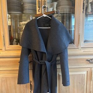 Tahari wool coat wrap around tie